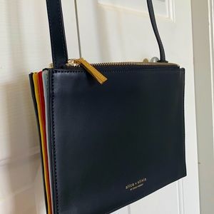 Alice + Olivia crossbody black with rainbow side panels leather purse